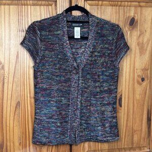 Jones New York Petite PS Multi-Color Space Dye Knit Cardigan Sweater Short